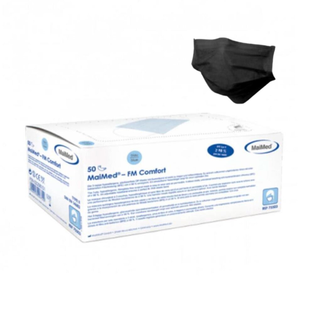 MaiMed FM Comfort | Mundschutz 3-lagig, Typ II, schwarz, 50 Stück