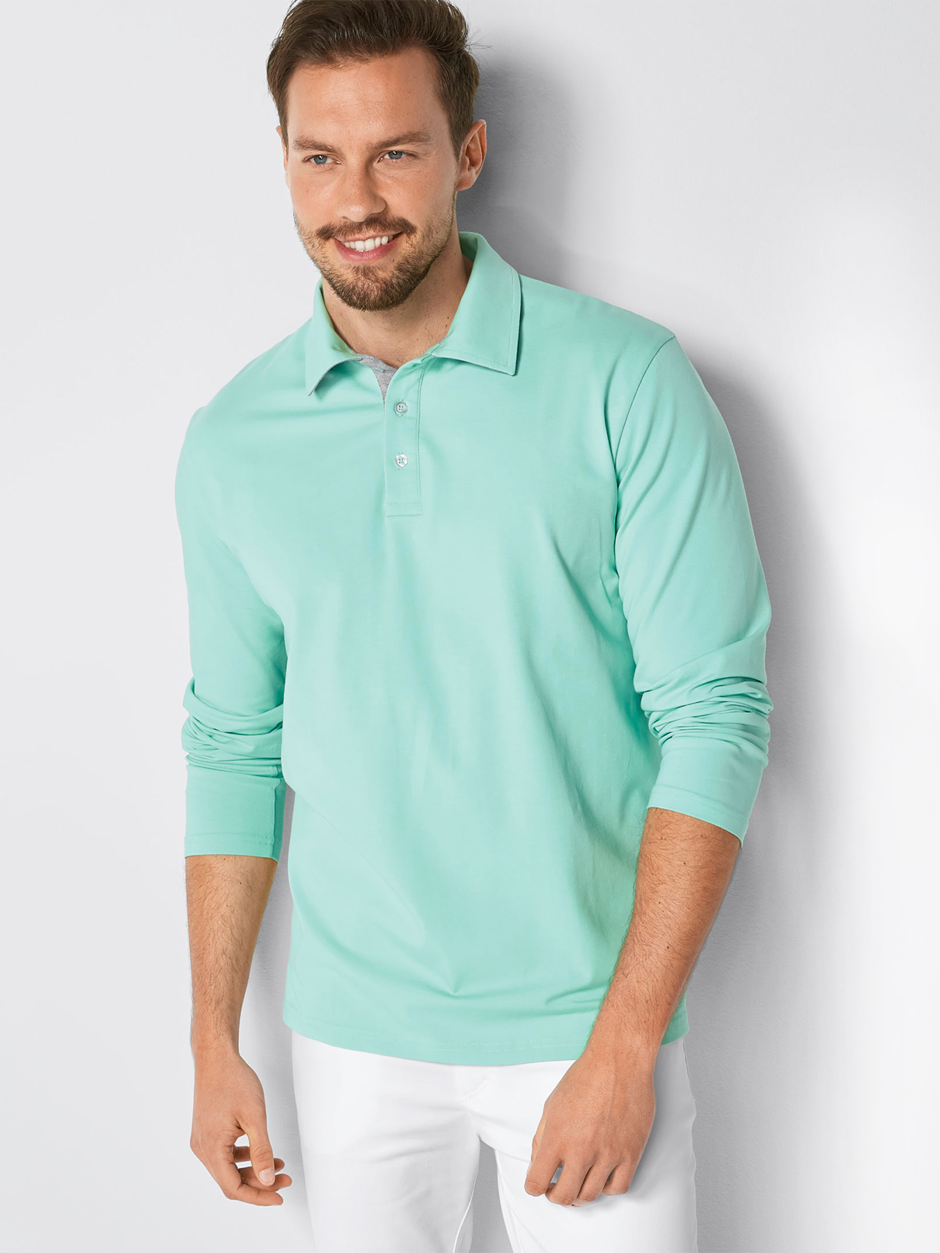 Langarmpoloshirt aus Single Jersey