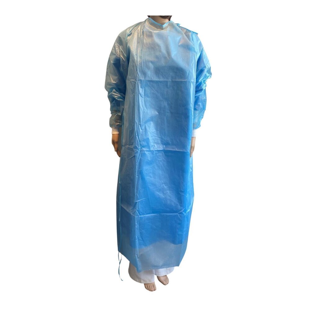 Medi-Inn PP-Schutzkittel mit Trikotbündchen & PE-Vollbeschichtung in Größe L, Größe L; 139 x 139 cm, blau, 10 Stück